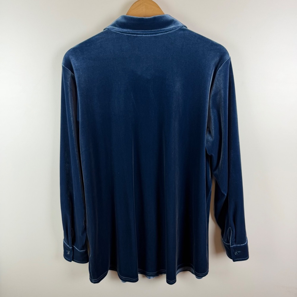 Soft Surroundings Blue Velvet Button Down Shirt Large Holiday Quiet Luxury Comfy - Picture 3 of 9